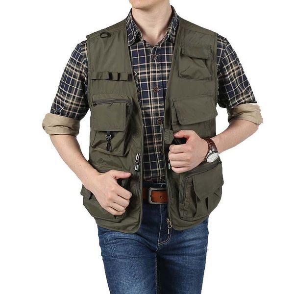

men's vests mutil pocket hollow out vest military sleeveless jacket men casual waistcoat ppopography journalists dedicated mesh clothes, Black;white