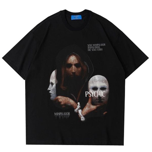 

men's t-shirts men scary mask letter print tshirt punk rock casual short sleeve t shirts 2021 summer oversize cotton o-neck, White;black