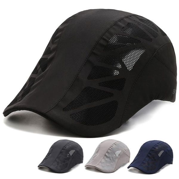 

berets men's summer beret quick-drying thin tennis cap forward peaked sun protection fishing hat male visor 2021, Blue;gray