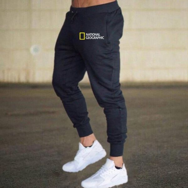 

national geographic jogging pants men sport sweatpants running pants men fitness joggers trackpants slim fit pants s-3xl, Black
