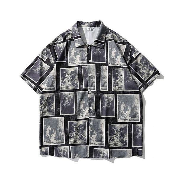 

men's casual shirts punk rock portrait digital full print short sleeve shirt high street loose summer dress, White;black