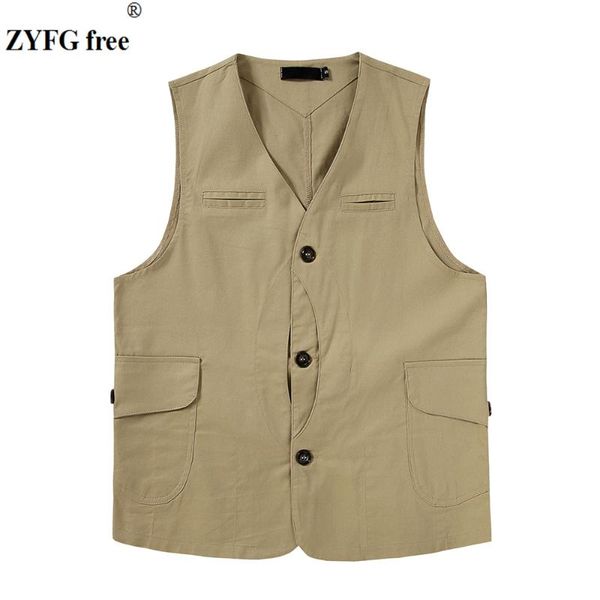 

men's vests 2021 spring men safari style vest mens solid color multi-pocket design fashion casual for eu plus size, Black;white