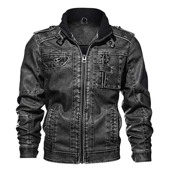 

2021 new men's pu jacket leather coat autumn slim fit faux leather motorcycle jackets male coats brand clothing new fur coat hot, Black