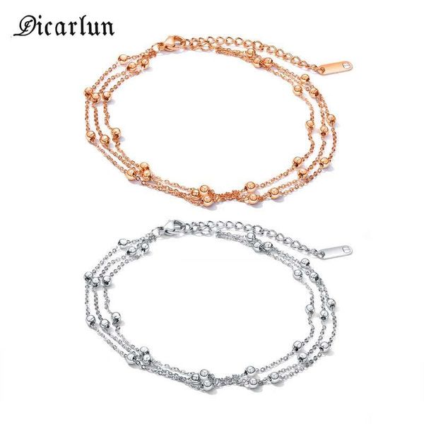 

anklets stainless steel anklet three-layer bead chain foot summer accessories for beach tobilleras pulsera para tobillo feminina, Red;blue