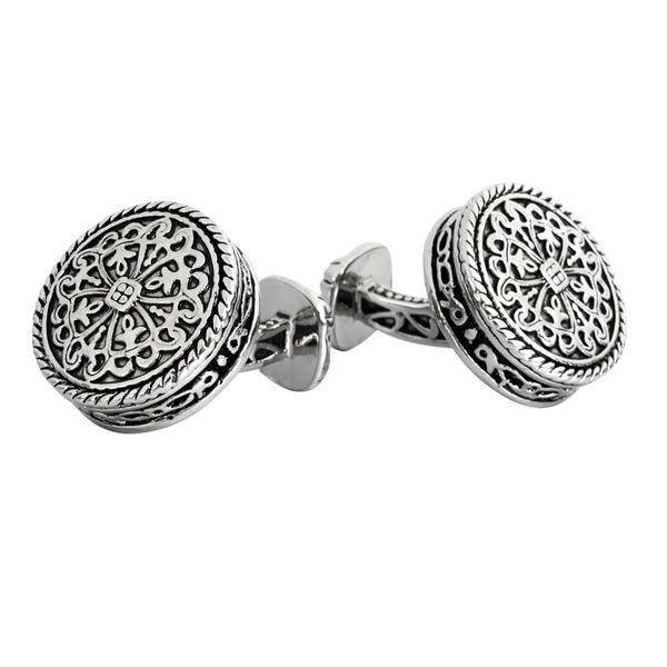 

1 pair round vintage pattern cufflinks cuff links on dress shirt for men, Silver