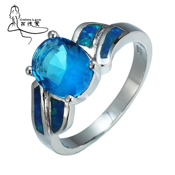 

wedding rings blue opal ring jewelry gift qr040, Slivery;golden