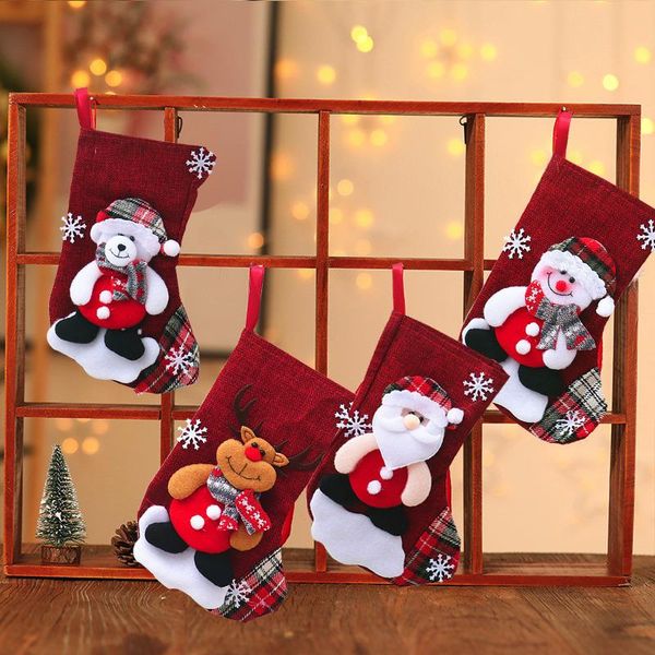 

christmas decorations 1pcs stockings socks with snowman santa elk bear printing xmas candy gift bag fireplace tree decoration year#