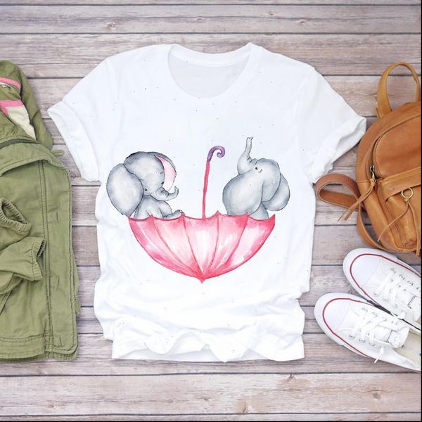 

women umbrella elephant fashion lady t shirts 2021 summer short sleeve ladies womens graphic female tee t shirt drop ship, White