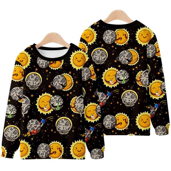 

men's hoodies & sweatshirts cartoon sun moon star printed spring autumn couple women men casual harajuku loose pullovers o-neck oversiz, Black