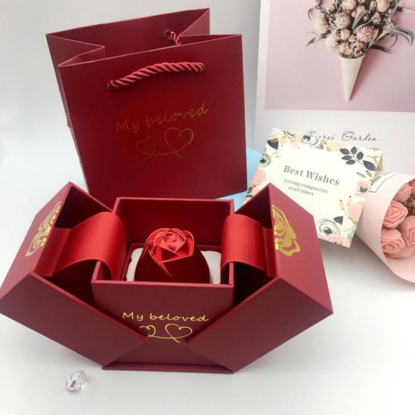 

rose lifting gift box proposal engagement diamond ring jewelry box valentine's day jewelry packaging storage