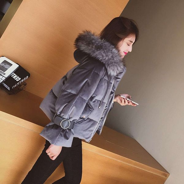 

20212019 new fashion coat women's padded clothes winter wear ins bread jacket short thickened velvet cotton, Black