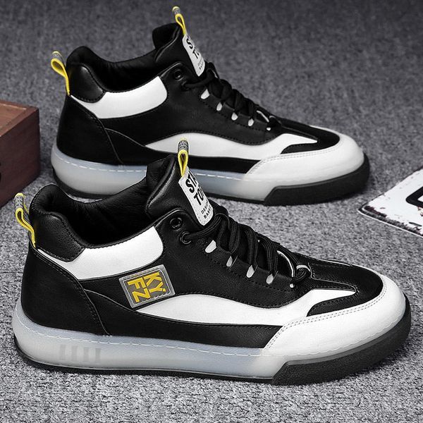 

2021 mens casual skateboarding shoes comfortable sports outdoor non-slip trend walking shoes high sneakers chaussure homme, Black;white