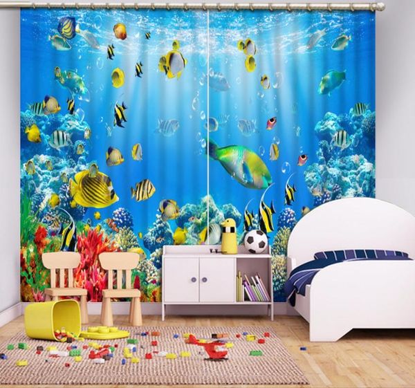 

curtain & drapes customize size 3d coral underwater world fish window living room bathroom shower blackout