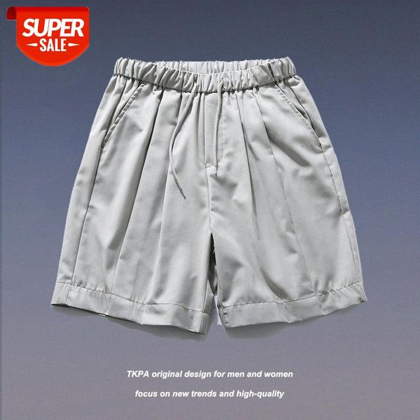

tkpa harajuku street solid color shorts men's elastic waist loose casual hong kong style workwear men and women #fp3z, Black