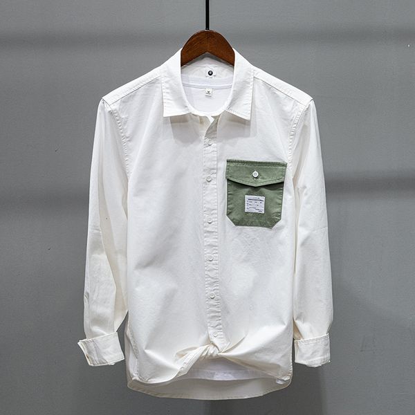 

2021 new 100% cotton long-sleeved comfortable for men casual fashion apricot shirt mens four season trendy shirts male camisa rt25, White;black