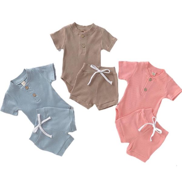 

clothing sets infant baby boy girl short sleeve t-shirt pants shorts 2pcs ribbed summer outfit clothes born 0-24m, White