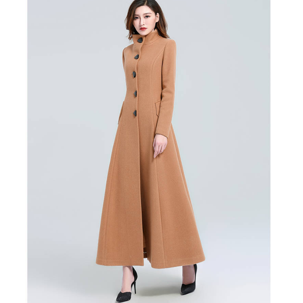 

women's wool & blends autumn winter women woolen jacket warm solid color stand collar long-sleeve fashion casual female slimming mid-le, Black