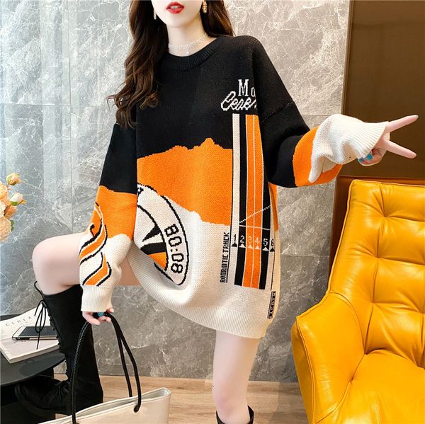 

sweater knit 2021 autumn korean chic loose round neck pullover women's net red versatile student backing, White;black
