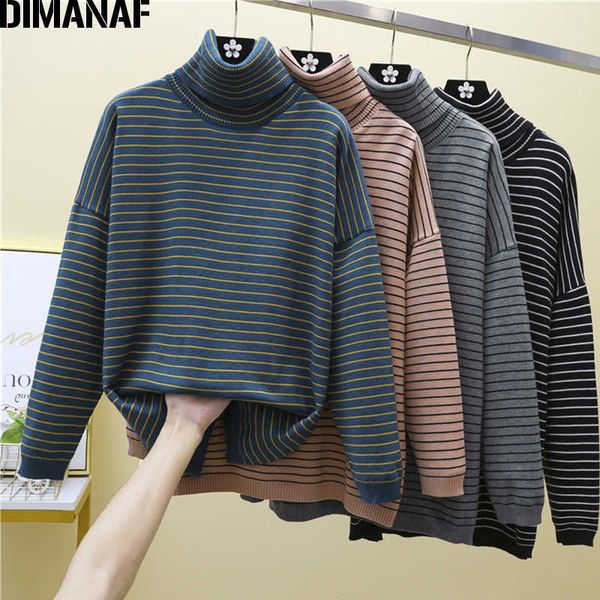 

plus size women t-shirt tshirt basic lady tunic tees turtleneck striped cotton knitted thick loose autumn winter 210531, White