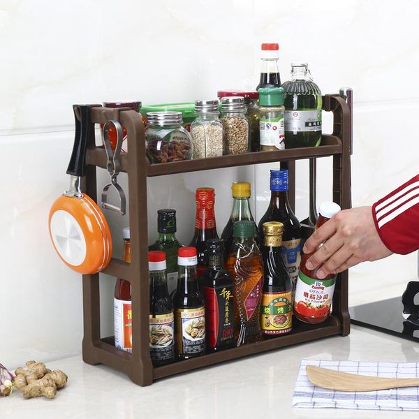 

hooks & rails double layers plastic storage rack kitchen spice jar bottle seasoning decoration organizer shelf home deskracks