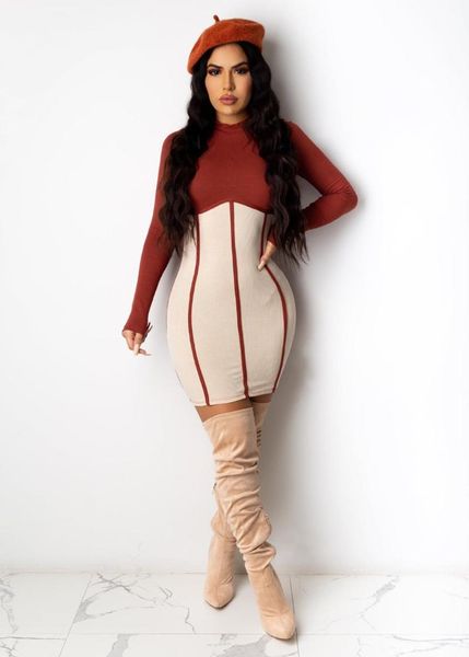 

casual dresses felyn 2021 quality dress patchwork o-neck long sleeve autumn bodycon mini vestidos, Black;gray