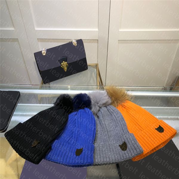 

women luxury skull caps simple solid color good quality woven hat fashion cat metal ornament knitted hats, Blue;gray