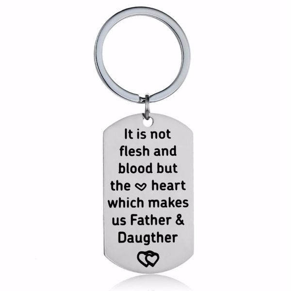 

keychains 12pc/lot stainless steel keyring it is not flesh and blood but the heart which makes us father&daughter keychain family dad gift, Silver