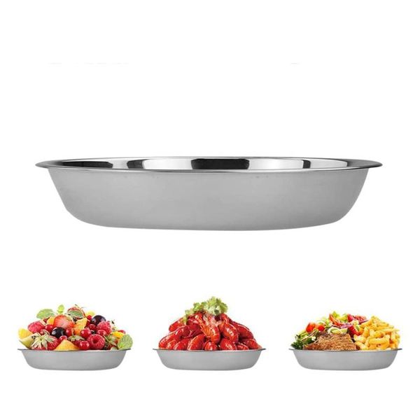 

dishes & plates 6pcs round stainless steel tableware set serving plate steak tray kitchen tools cooking accessories