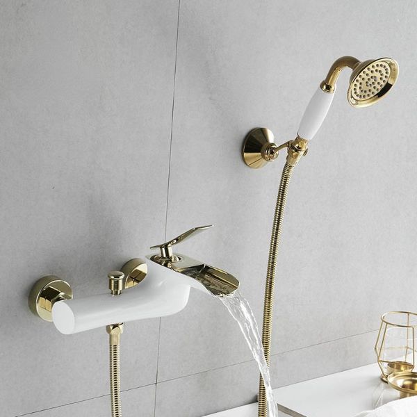 

bathroom shower sets bathtub faucets chrome bath set white mixer tap dual contral wall mounted for wf-6019