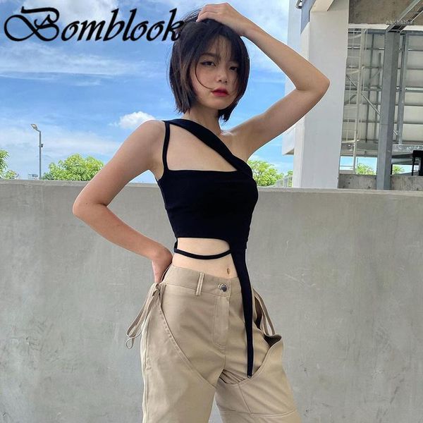 

women's tanks & camis bomblook party club womens solid y2k camisole summer 2021 irregularity backless zipper female all-match crop top, White