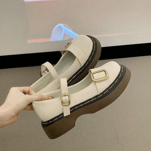 

dress shoes women heels soled women's 2021 summer button leather chaussure femme zapatos mujer, Black