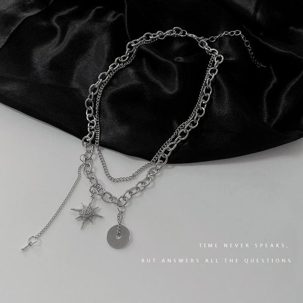 

pendant necklaces sequins necklace women stars woman chain jewelry multilayer silver color trendy metal collares