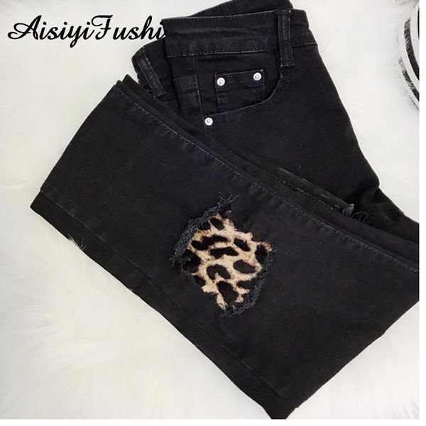 

women's jeans leopard for women black ripped denim pants holes destroyed knee pencil casual trousers stretch, Blue