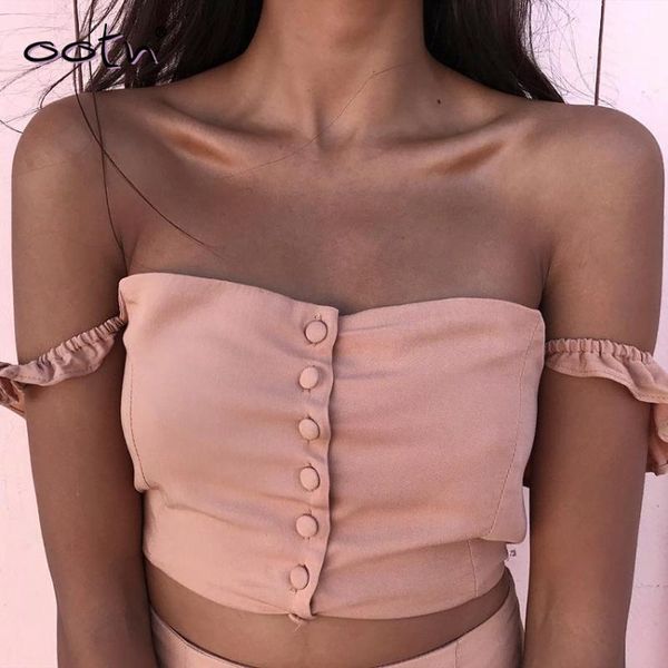 

women's tanks & camis bclout pink cropped tank women off shoulder crop 2021 summer female caims slash neck ruffle shirt elastic cam, White