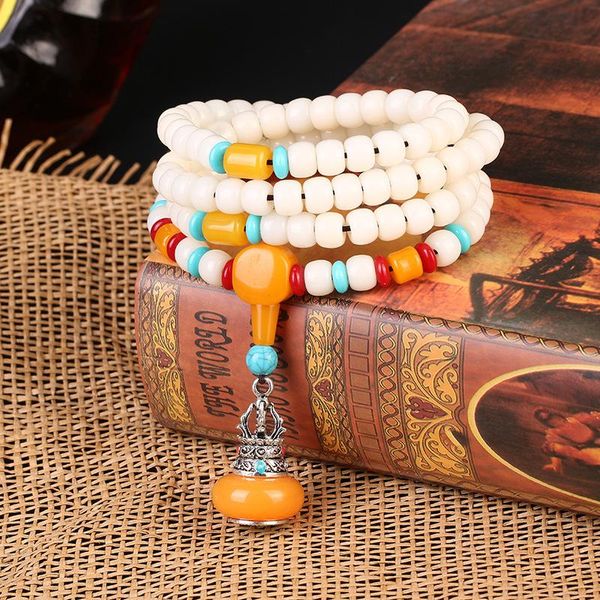 

charm bracelets bodhi couple bracelet long sweater chain white 108 mala lotus om buddha yoga bangle /necklace, Golden;silver