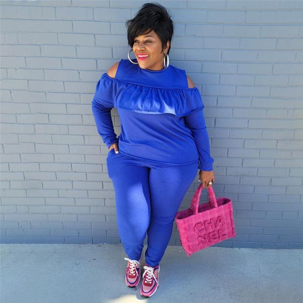

plus size tracksuits clothes women solid color sports fashion casual two piece sets off-the-shoulder pocket pants suits wholesale, Black