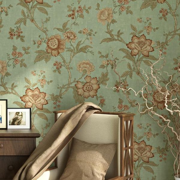 

wallpapers pastoral big flower wallpaper living room bedroom non-woven sweet vintage red coffee green beige wall paper roll