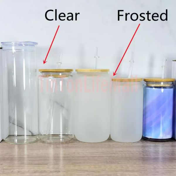 

12oz 16oz 25oz sublimation thickened glass mugs heat transfer glass cola clear and matte cans beverage juice cups with straws wooden lids gs