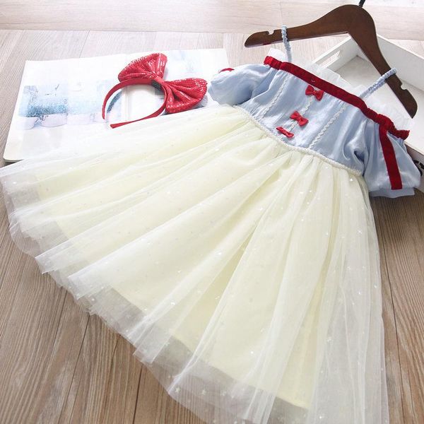 

girl's dresses 2021 summer girls cosply dress baby girl bow boutique with headhand wholesale, Red;yellow