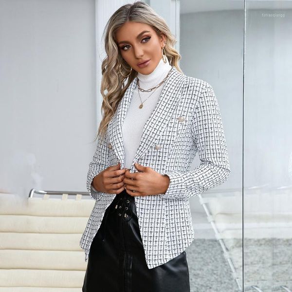 

women's jackets autumn winter fashion plaid long sleeves women coat 2021 trendy lapel one button street casual small suit jacket veste, Black;brown