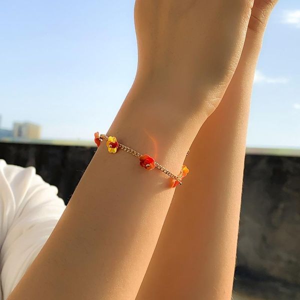 

charm bracelets vsnow fashion cute small red color flower bracelet for women girls metallic chain holiday jewelry accessories, Golden;silver