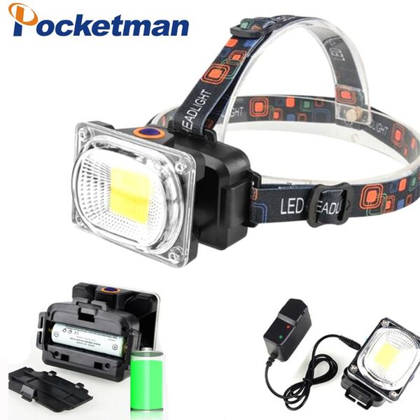 

power cob led headlight headlamp dc rechargeable head lamp torch 3-mode 18650 battery waterproof hunting fishing lighting