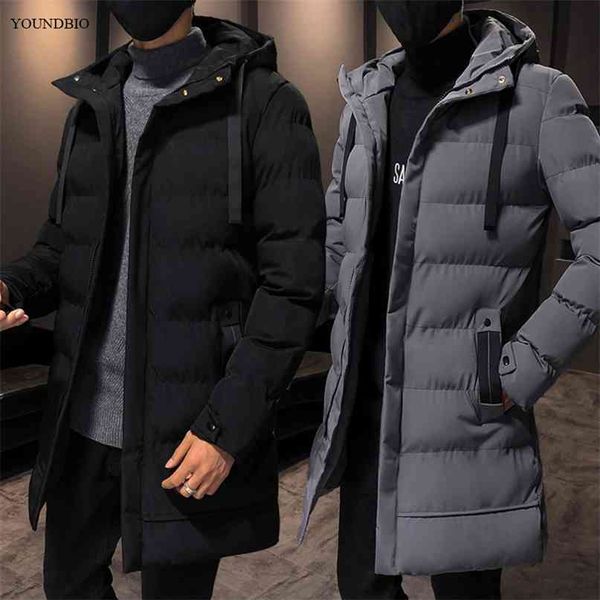 Giacca da uomo Casual Fashion Mid-Length Trendy Caldo e antivento Motocicletta di alto valore con cappuccio imbottito in cotone 210910