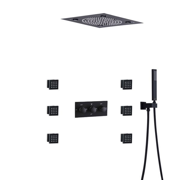 Mat Siyah Sıcak ve Soğuk Duş Muslukları 32x32 cm LED Banyo Yağış Atomize Spa Duş Sistemi El ile