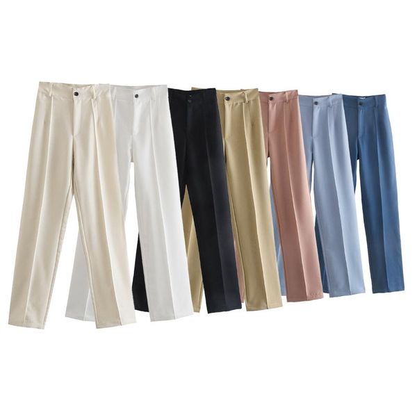 

women's pants & capris 9 colors za pant suits women summer fashion high waist casual straight elegant office lady wear long trousers 20, Black;white