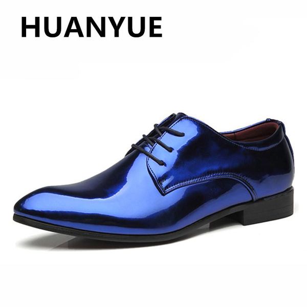 

dress shoes 2021 men leather fashion pointed toe lace up patent formal oxford for big size 45,46,47, Black