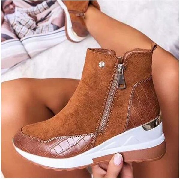 

boots women sneakers 2021 autumn high vulcanize platfrom wedges shoes zipper chunky female plus size, Black