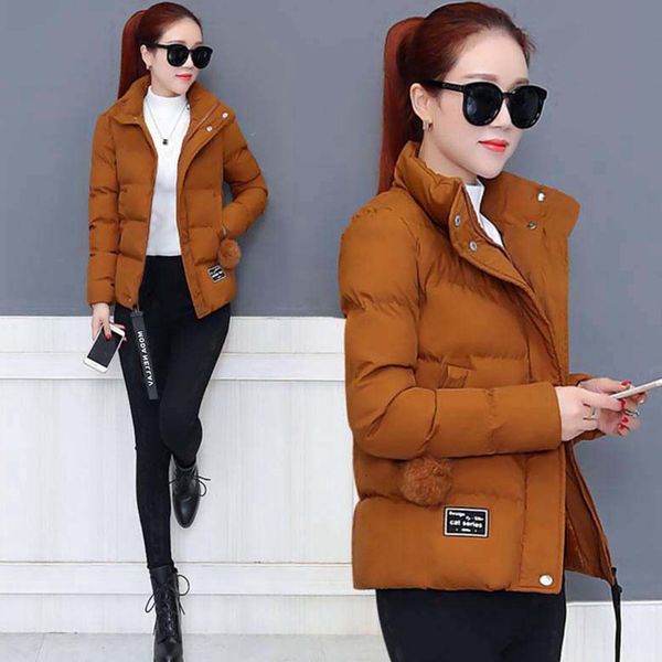 

2021 new autumn winter parka jacket women women's cotton-padded clothes short fashion wild coat female a307 02m1, Black