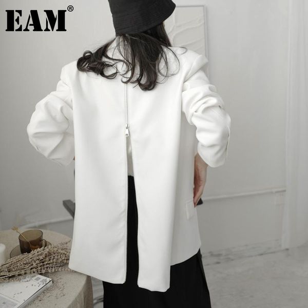 

eam] women back zipper big size blazer new notched long sleeve loose fit jacket fashion tide spring autumn 2021 1dd4908, White;black