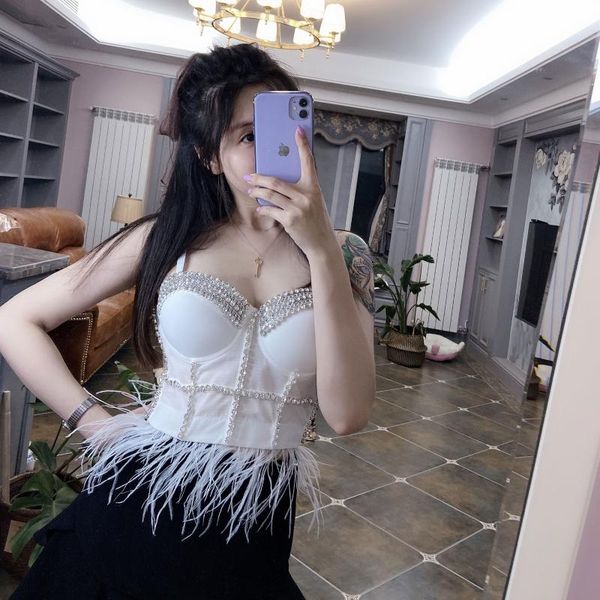 

feather tassels condole sentiment render web celebrity goddess disco dancing vest to wear strapless with outside, Black;white